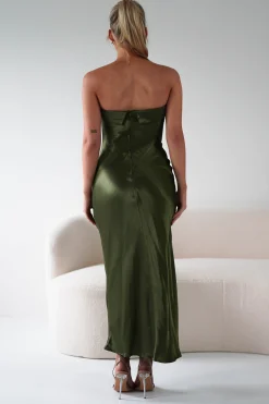 Outlet Lucia Soft Satin Slip Midi Dress | Olive Mittellange Kleider|Midi-kleider