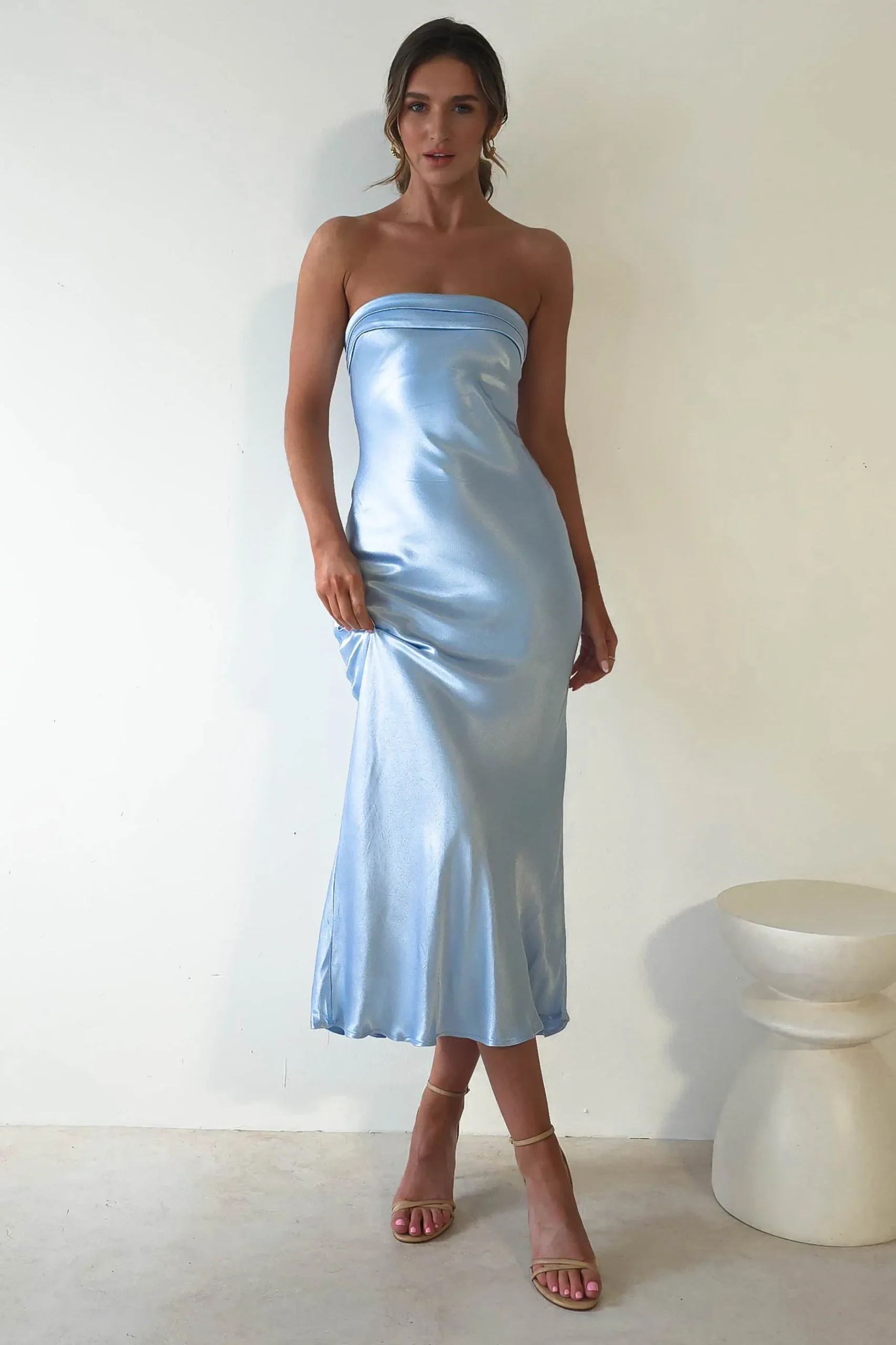 Discount Lucia Soft Satin Slip Midi Dress Blue Mittellange Kleider|Midi-kleider