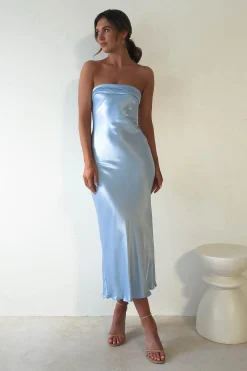 Discount Lucia Soft Satin Slip Midi Dress Blue Mittellange Kleider|Midi-kleider