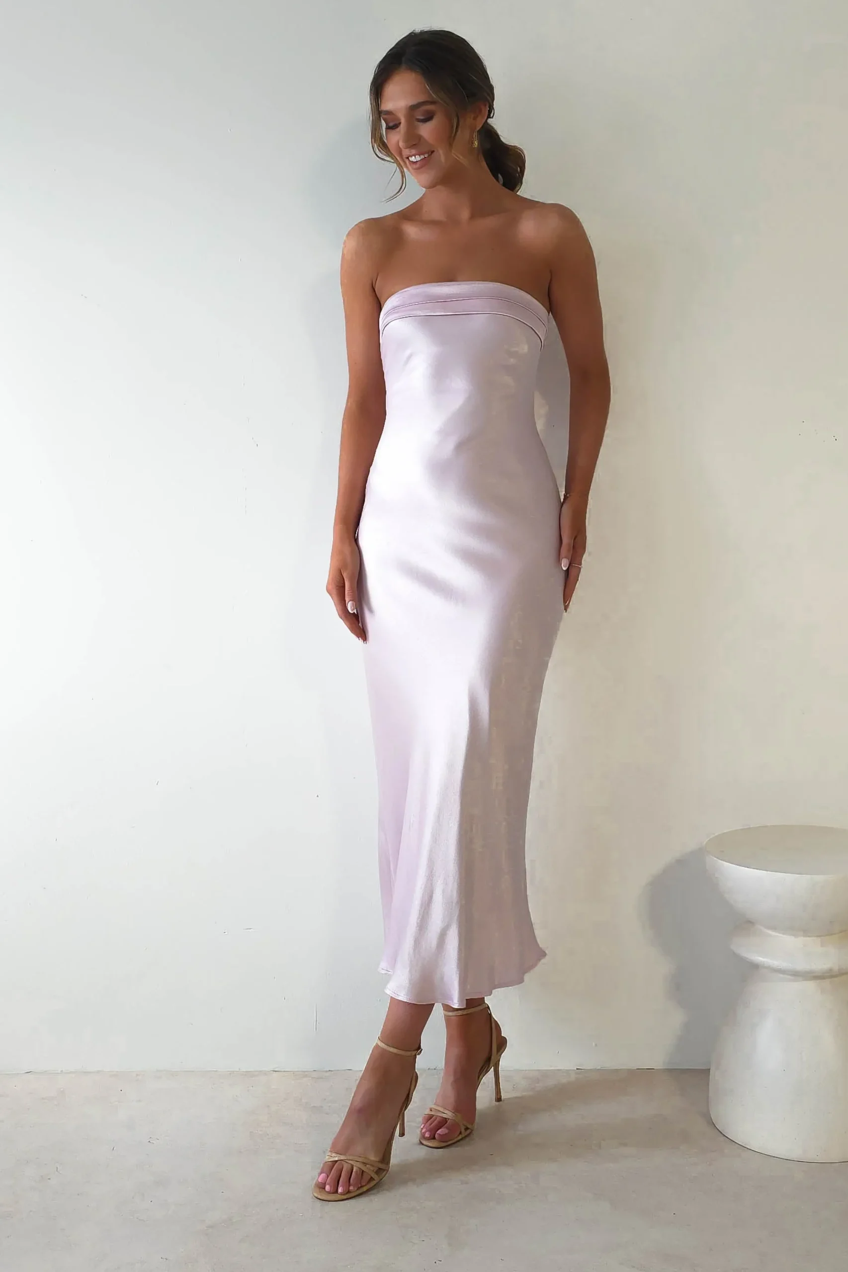Clearance Lucia Soft Satin Slip Midi Dress | Pastel Pink Mittellange Kleider|Midi-kleider
