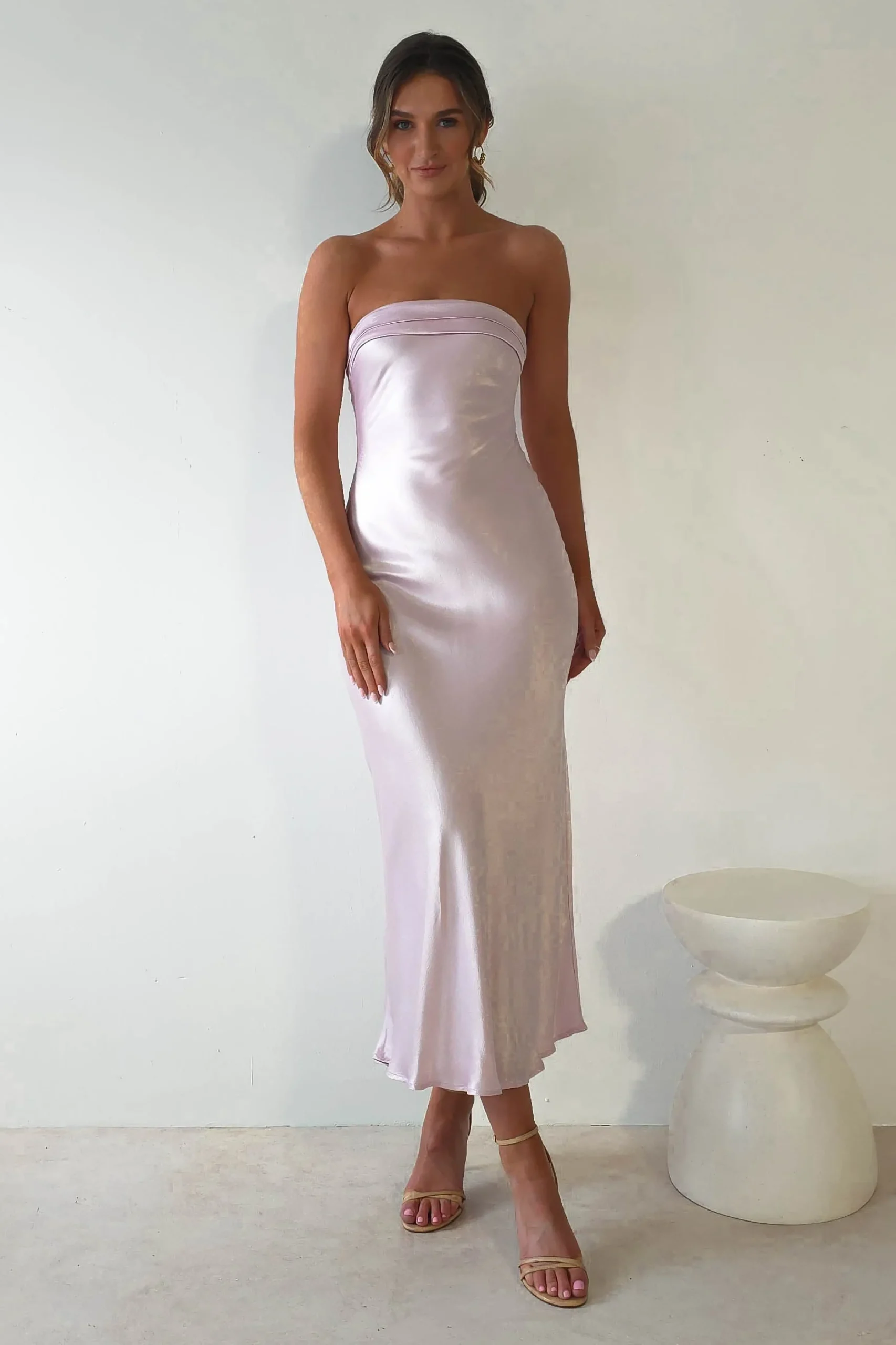 Clearance Lucia Soft Satin Slip Midi Dress | Pastel Pink Mittellange Kleider|Midi-kleider
