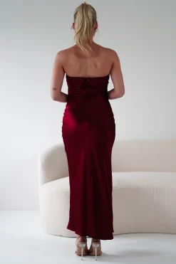 Online Lucia Soft Satin Slip Midi Dress | Wine Mittellange Kleider|Midi-kleider