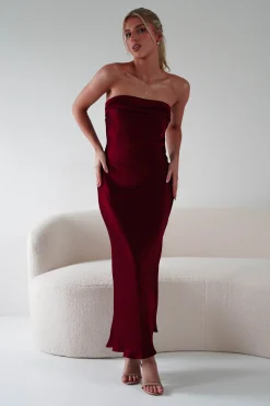 Online Lucia Soft Satin Slip Midi Dress | Wine Mittellange Kleider|Midi-kleider