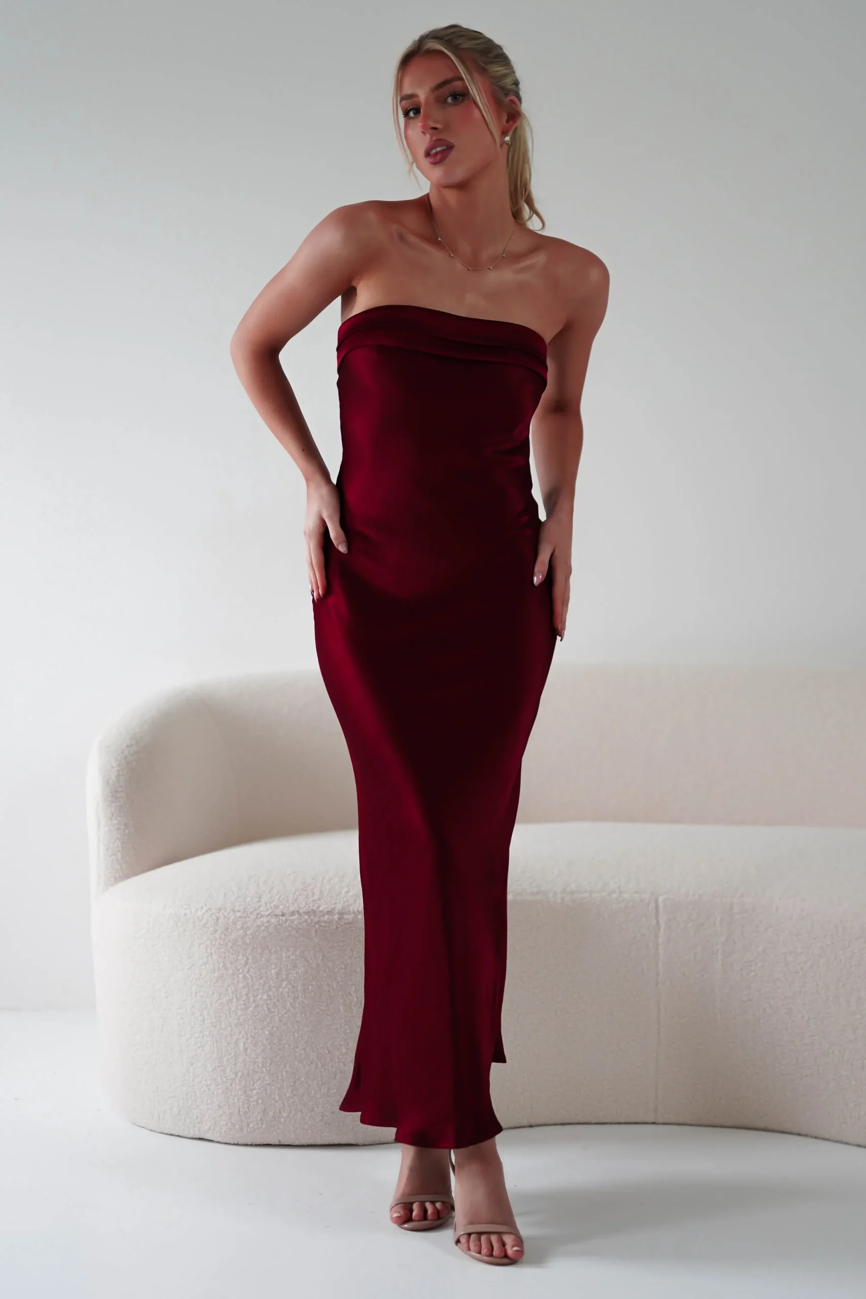 Online Lucia Soft Satin Slip Midi Dress | Wine Mittellange Kleider|Midi-kleider