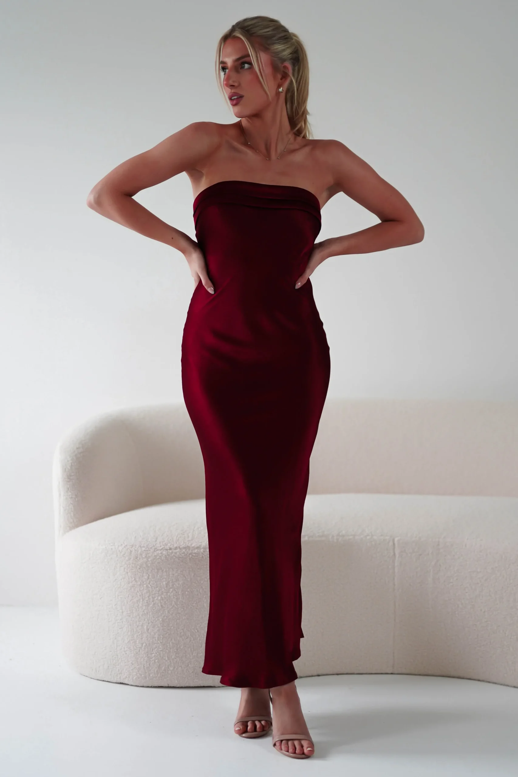 Online Lucia Soft Satin Slip Midi Dress | Wine Mittellange Kleider|Midi-kleider