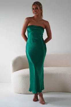 Sale Lucia Soft Satin Slip Midi Dress | Emerald Green Mittellange Kleider|Midi-kleider