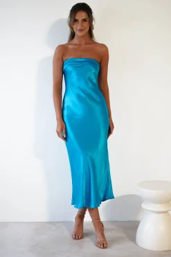 Online Lucia Soft Satin Slip Midi Dress | Turquoise Mittellange Kleider|Midi-kleider
