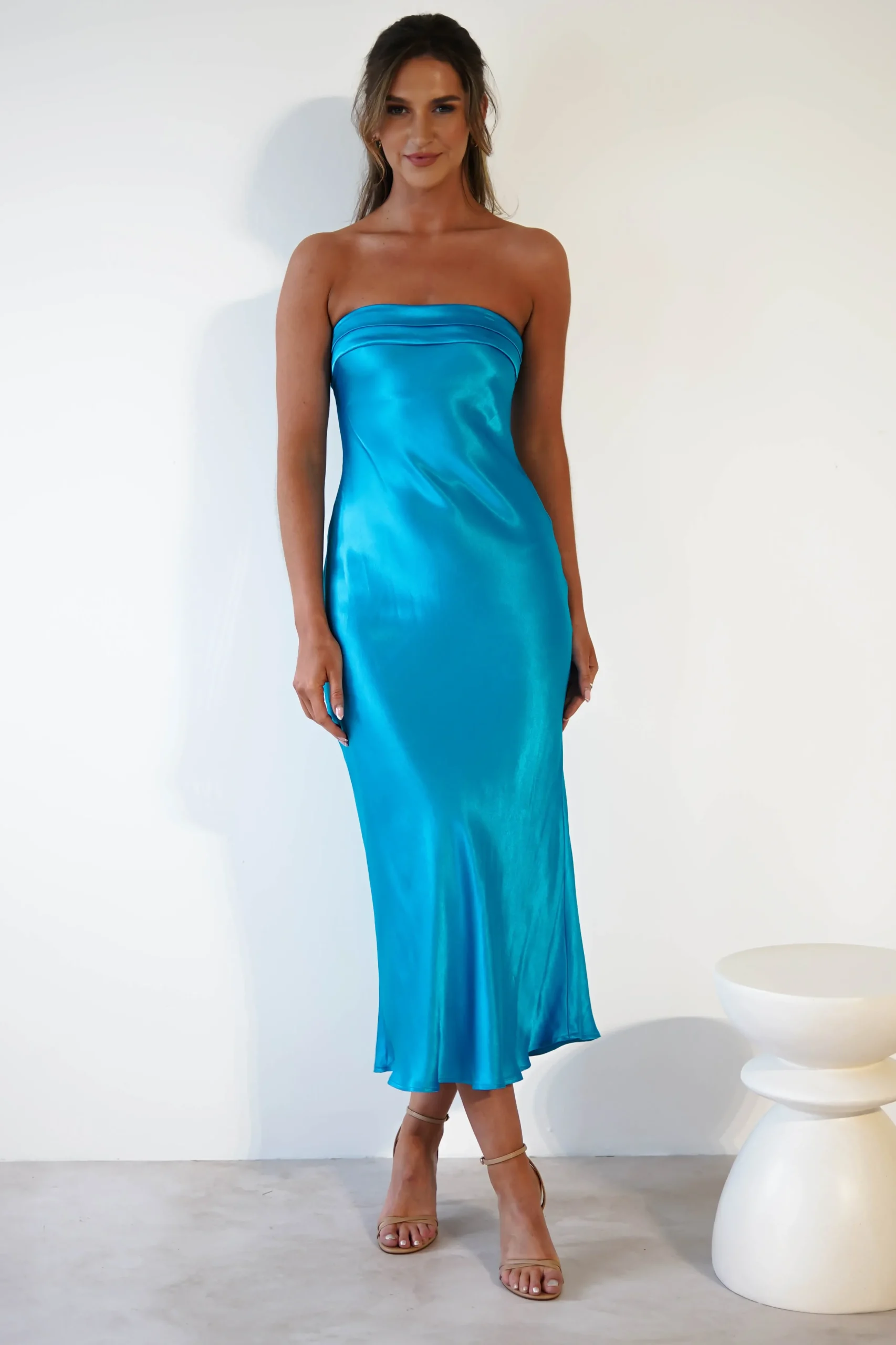 Online Lucia Soft Satin Slip Midi Dress | Turquoise Mittellange Kleider|Midi-kleider