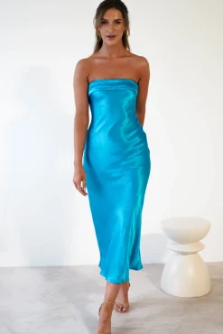 Online Lucia Soft Satin Slip Midi Dress | Turquoise Mittellange Kleider|Midi-kleider