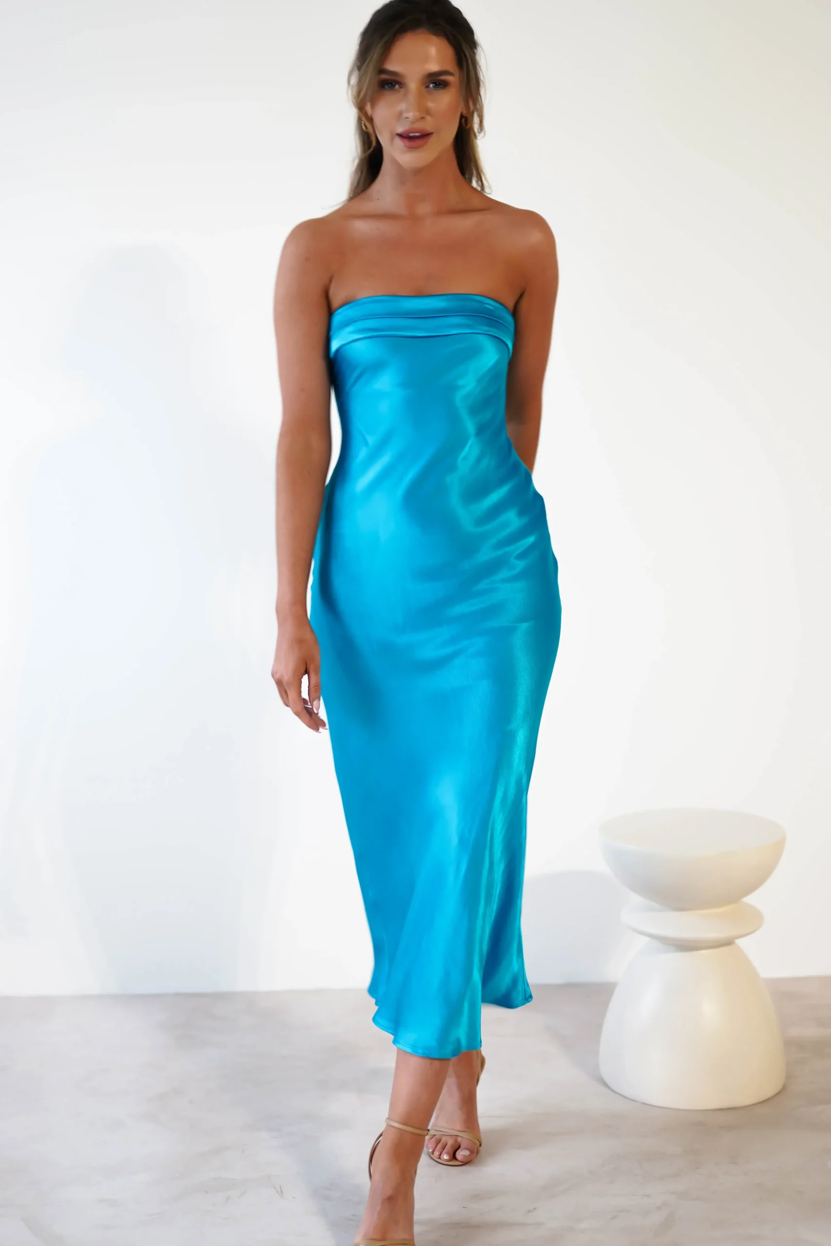 Online Lucia Soft Satin Slip Midi Dress | Turquoise Mittellange Kleider|Midi-kleider
