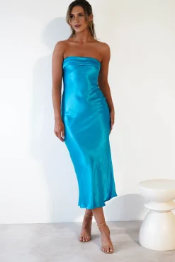 Online Lucia Soft Satin Slip Midi Dress | Turquoise Mittellange Kleider|Midi-kleider