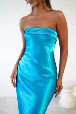 Online Lucia Soft Satin Slip Midi Dress | Turquoise Mittellange Kleider|Midi-kleider