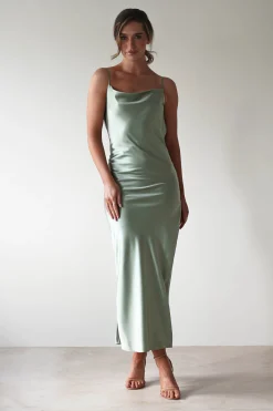 New Luiza Low Back Satin Maxi Dress | Sage Lange Kleider|Maxikleider