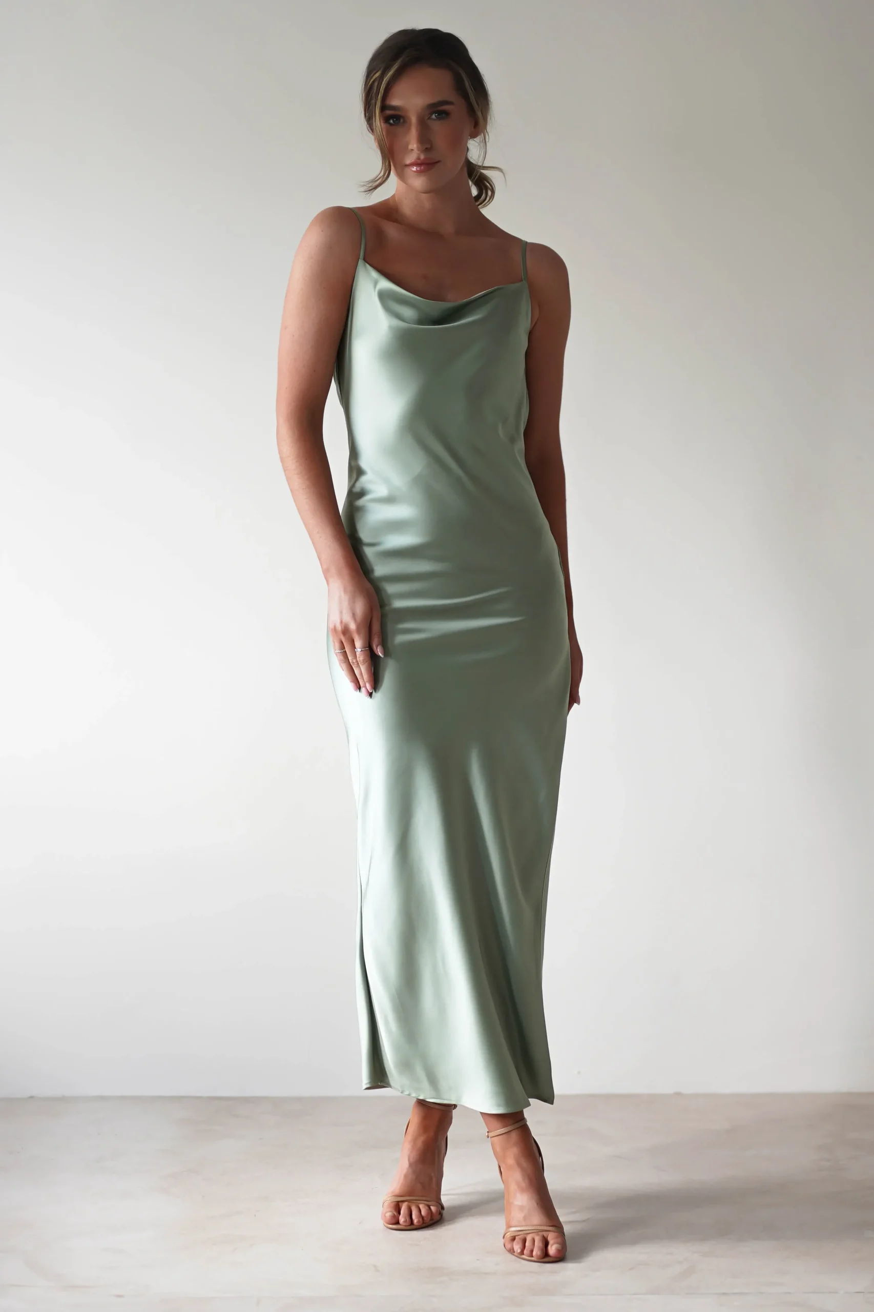 New Luiza Low Back Satin Maxi Dress | Sage Lange Kleider|Maxikleider