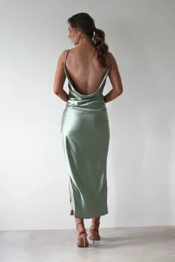 New Luiza Low Back Satin Maxi Dress | Sage Lange Kleider|Maxikleider