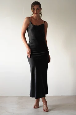 Hot Luiza Low Back Satin Maxi Dress | Black Lange Kleider|Maxikleider