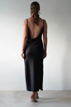 Hot Luiza Low Back Satin Maxi Dress | Black Lange Kleider|Maxikleider