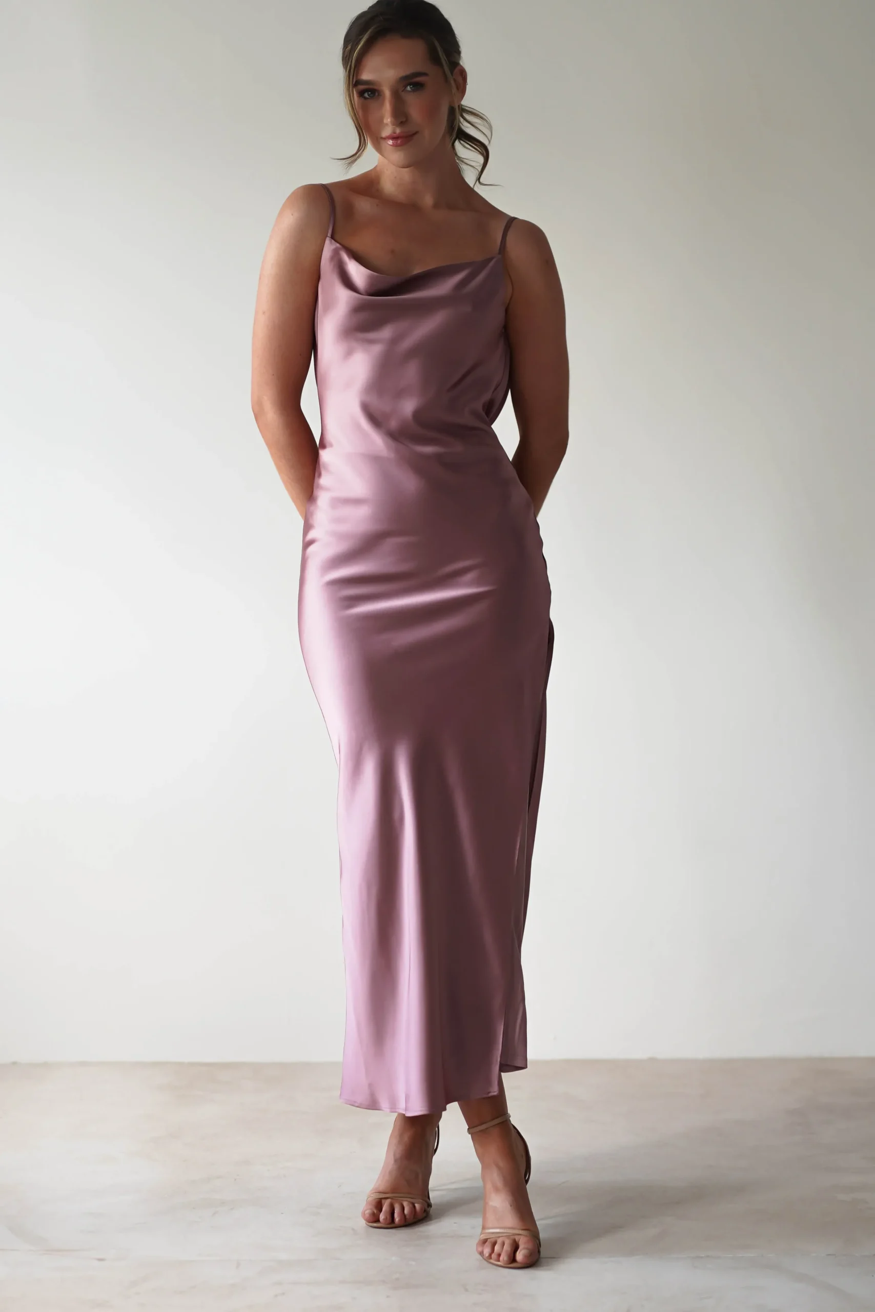 Hot Luiza Low Back Satin Maxi Dress | Mauve Lange Kleider|Maxikleider