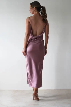 Hot Luiza Low Back Satin Maxi Dress | Mauve Lange Kleider|Maxikleider