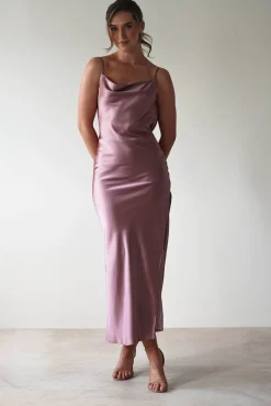 Hot Luiza Low Back Satin Maxi Dress | Mauve Lange Kleider|Maxikleider