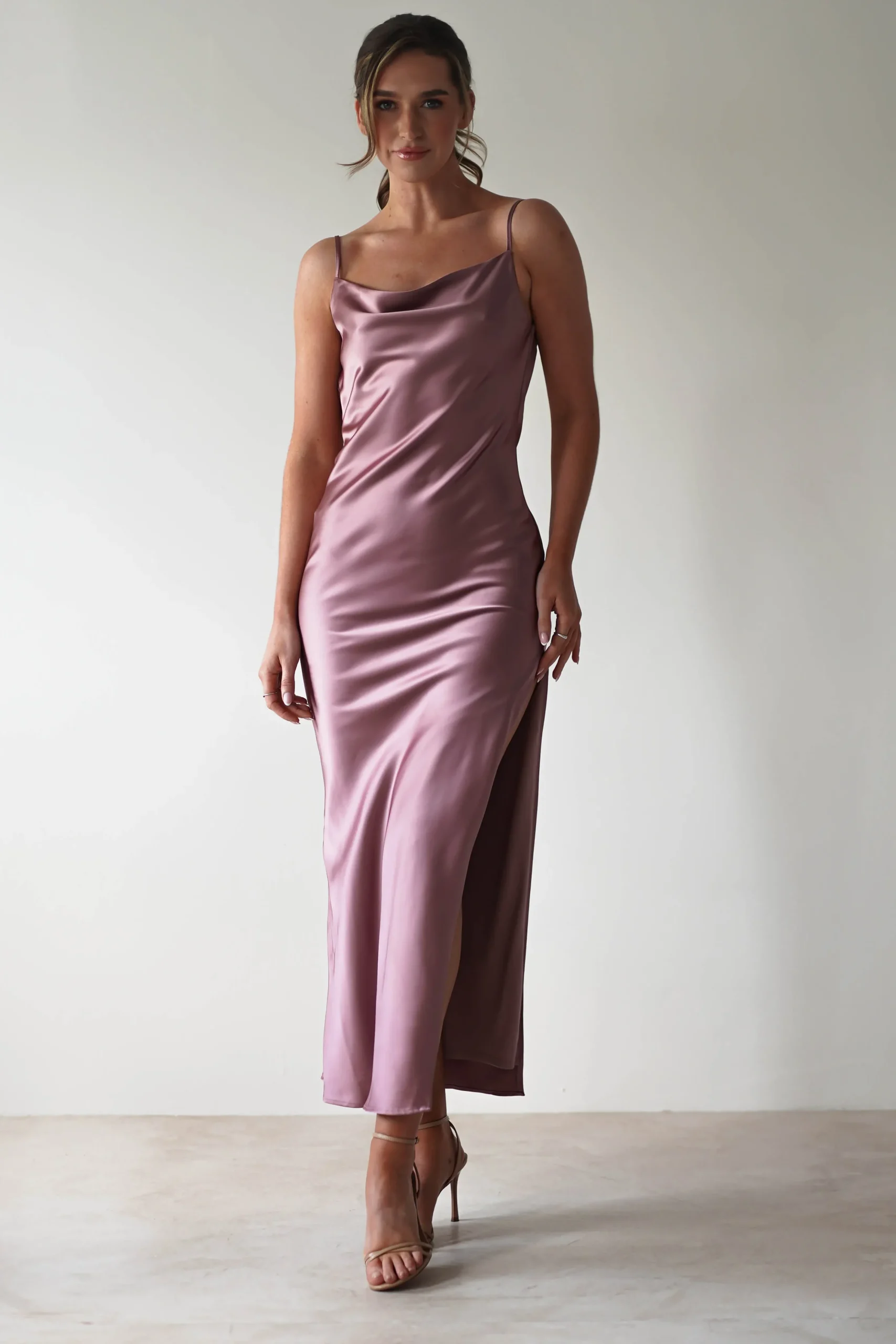 Hot Luiza Low Back Satin Maxi Dress | Mauve Lange Kleider|Maxikleider
