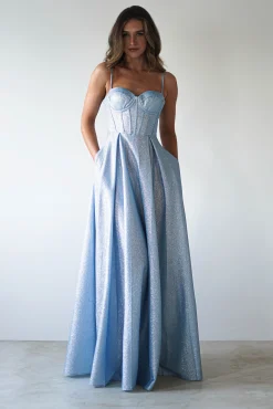 Sale Luna Glitter Corset Aline Gown | Blue Sommerkleider|Sommerkleider