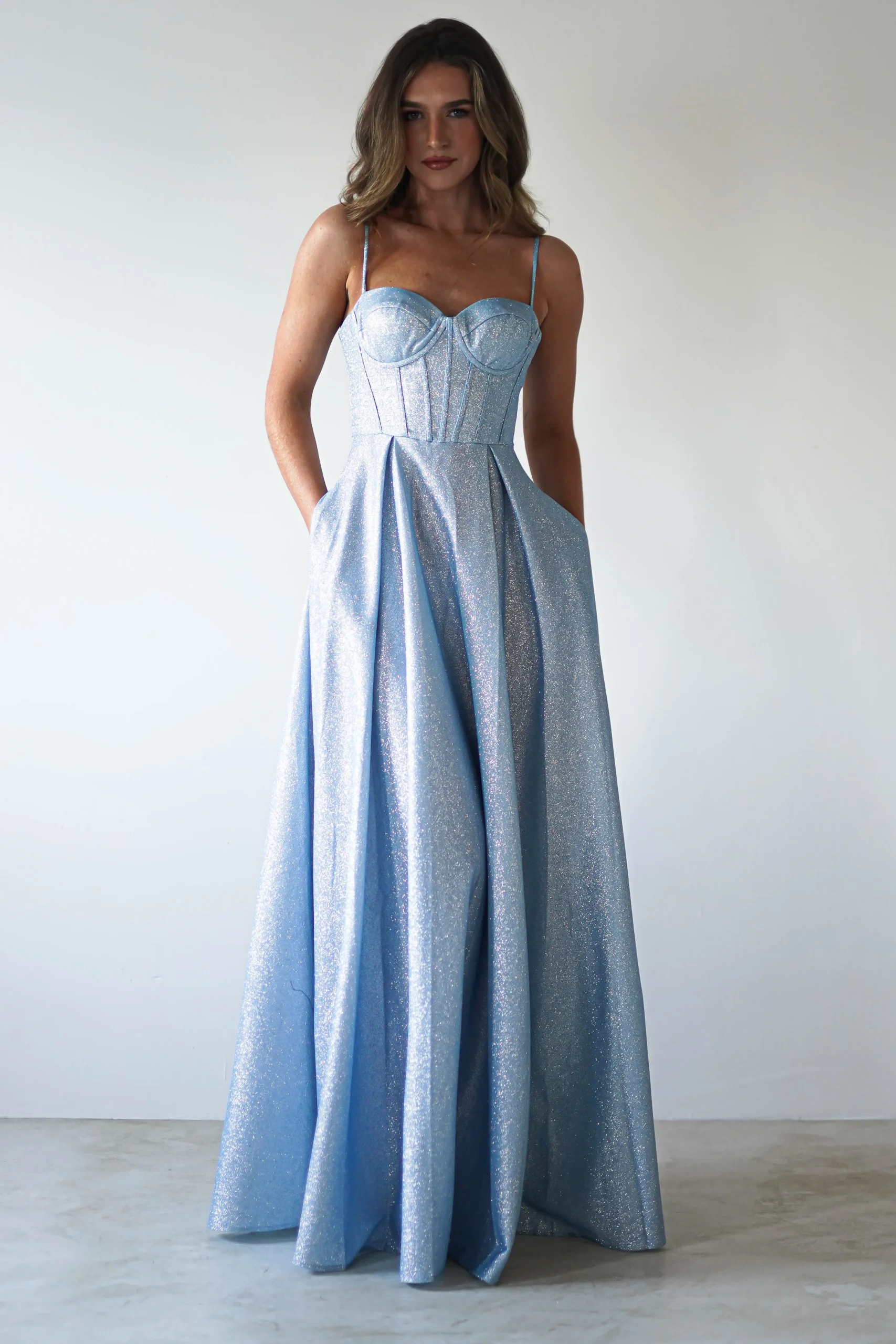 Sale Luna Glitter Corset Aline Gown | Blue Sommerkleider|Sommerkleider