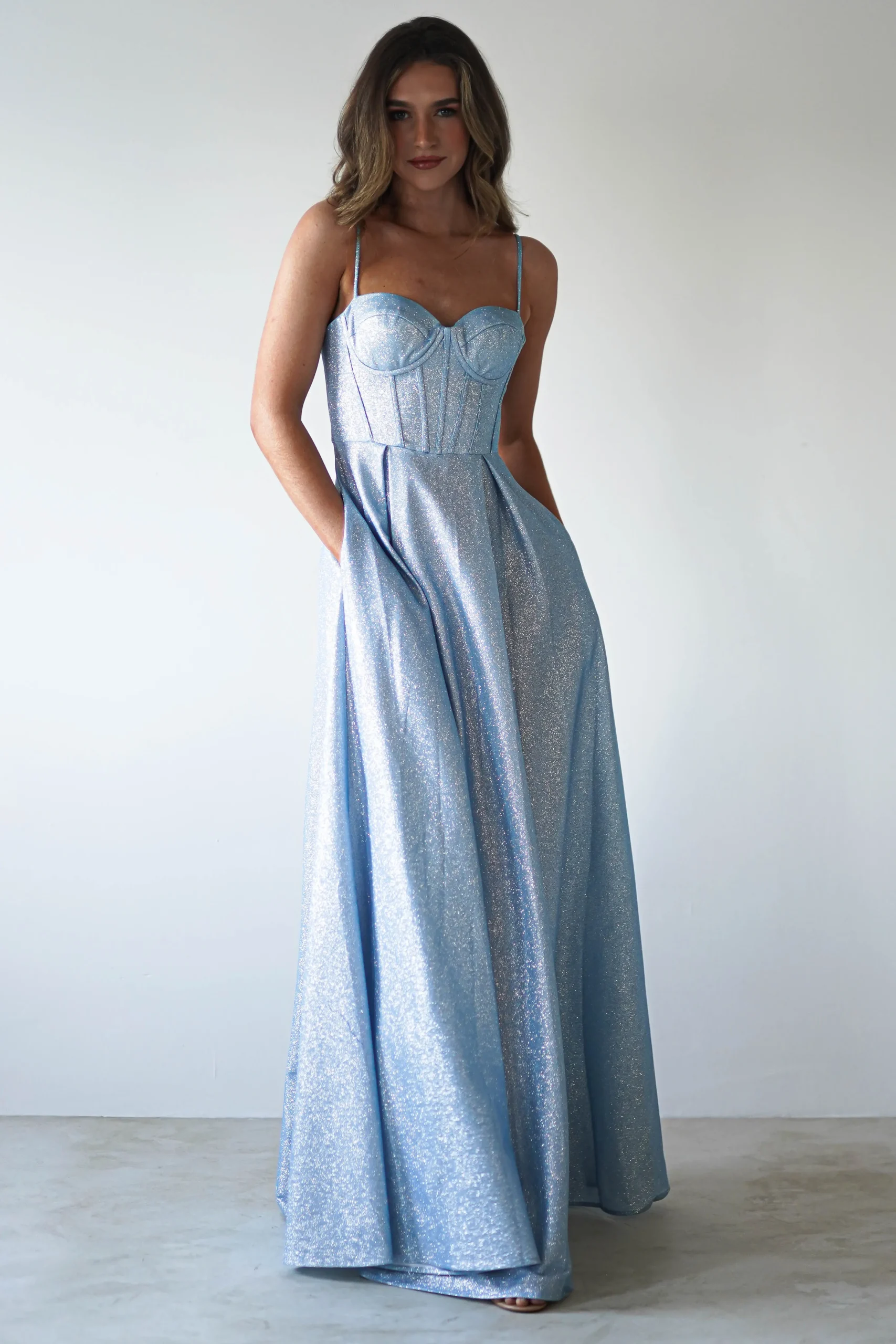 Sale Luna Glitter Corset Aline Gown | Blue Sommerkleider|Sommerkleider