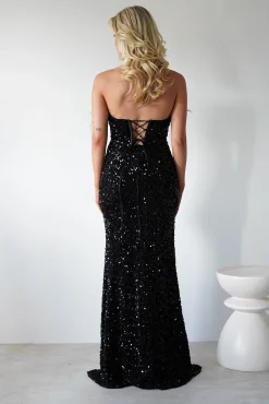Outlet Lydia Sequin Feather Strapless Gown | Black Kleider Für Besondere Anlässe|Sommerkleider