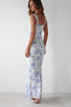 Best Lynelle Floral Sequin Maxi Dress | Blue/White Lange Kleider|Maxikleider