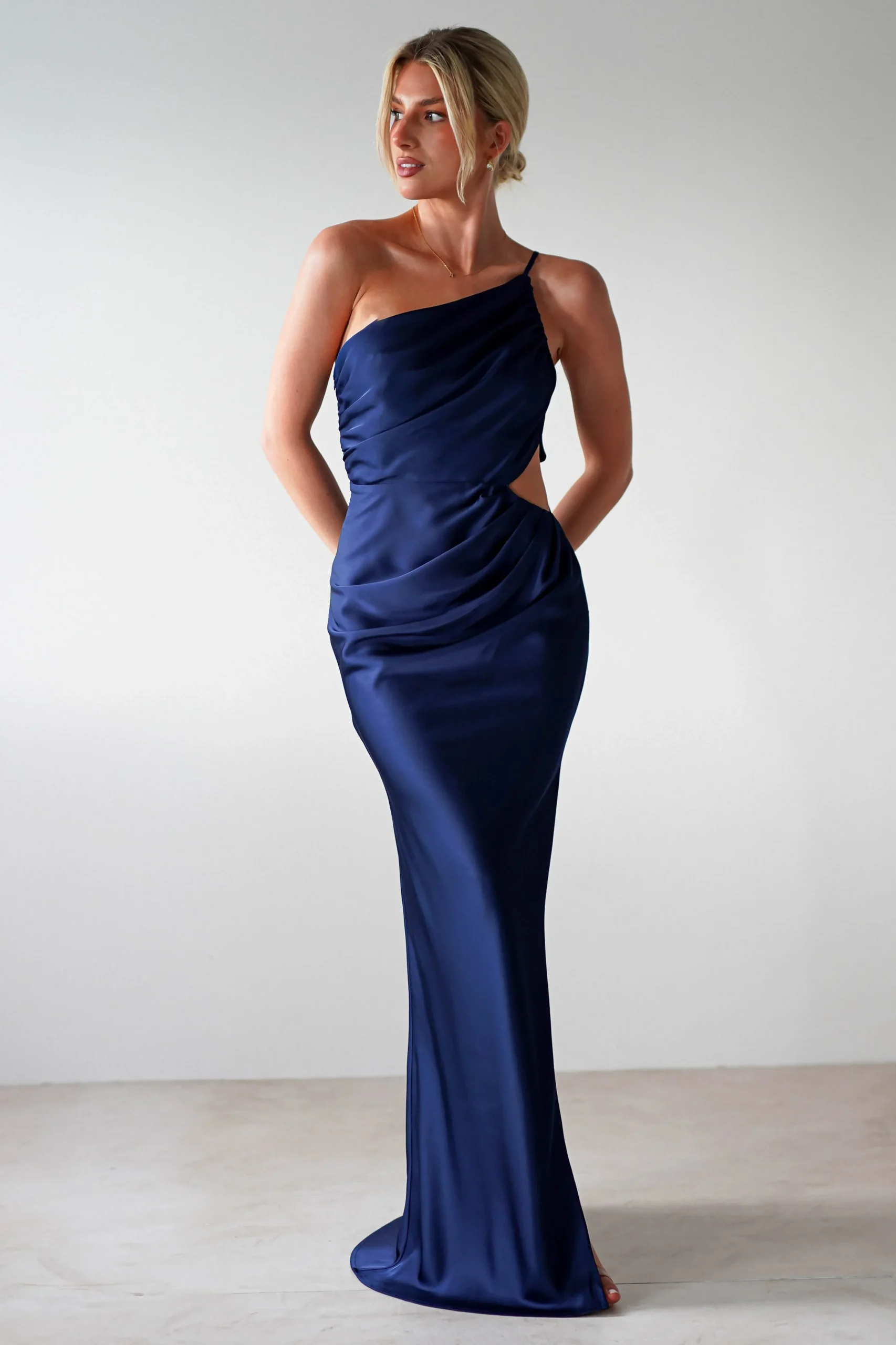 Sale Lyra Soft Matte Satin Maxi Dress | Navy Lange Kleider|Maxikleider