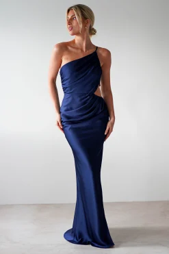 Sale Lyra Soft Matte Satin Maxi Dress | Navy Lange Kleider|Maxikleider