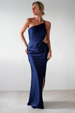 Sale Lyra Soft Matte Satin Maxi Dress | Navy Lange Kleider|Maxikleider