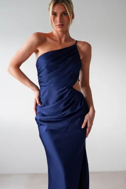 Sale Lyra Soft Matte Satin Maxi Dress | Navy Lange Kleider|Maxikleider