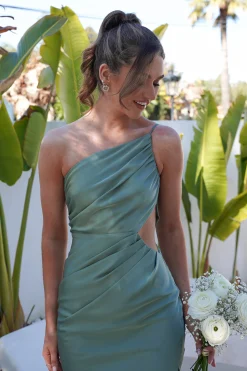 Hot Lyra Soft Matte Satin Maxi Dress | Olive Lange Kleider|Maxikleider