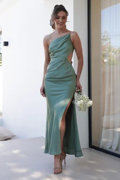 Hot Lyra Soft Matte Satin Maxi Dress | Olive Lange Kleider|Maxikleider