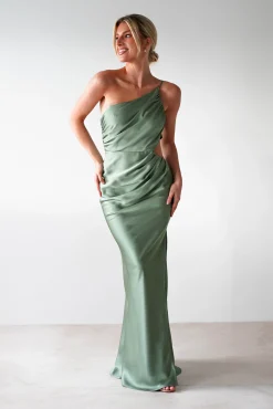 Hot Lyra Soft Matte Satin Maxi Dress | Olive Lange Kleider|Maxikleider