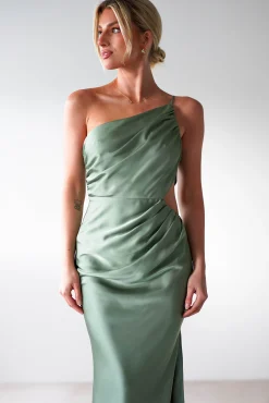 Hot Lyra Soft Matte Satin Maxi Dress | Olive Lange Kleider|Maxikleider