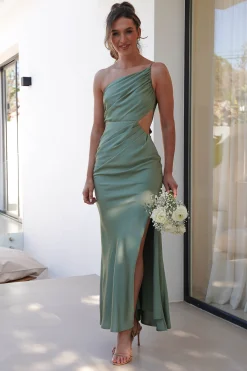 Hot Lyra Soft Matte Satin Maxi Dress | Olive Lange Kleider|Maxikleider