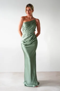 Hot Lyra Soft Matte Satin Maxi Dress | Olive Lange Kleider|Maxikleider