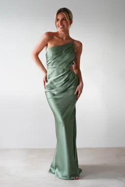 Hot Lyra Soft Matte Satin Maxi Dress | Olive Lange Kleider|Maxikleider