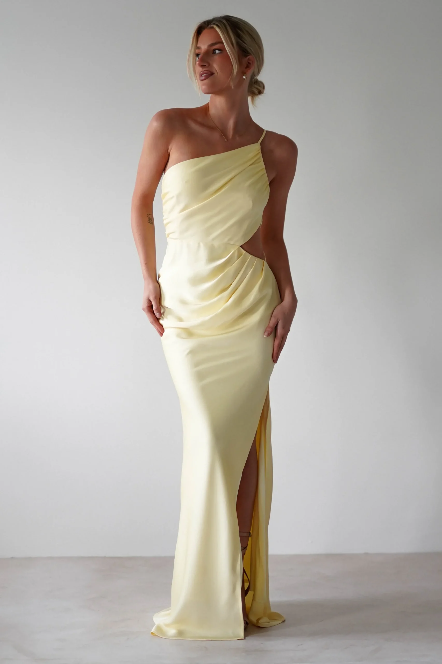 Fashion Lyra Soft Matte Satin Maxi Dress | Yellow Lange Kleider|Maxikleider