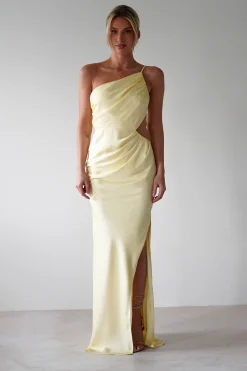 Fashion Lyra Soft Matte Satin Maxi Dress | Yellow Lange Kleider|Maxikleider