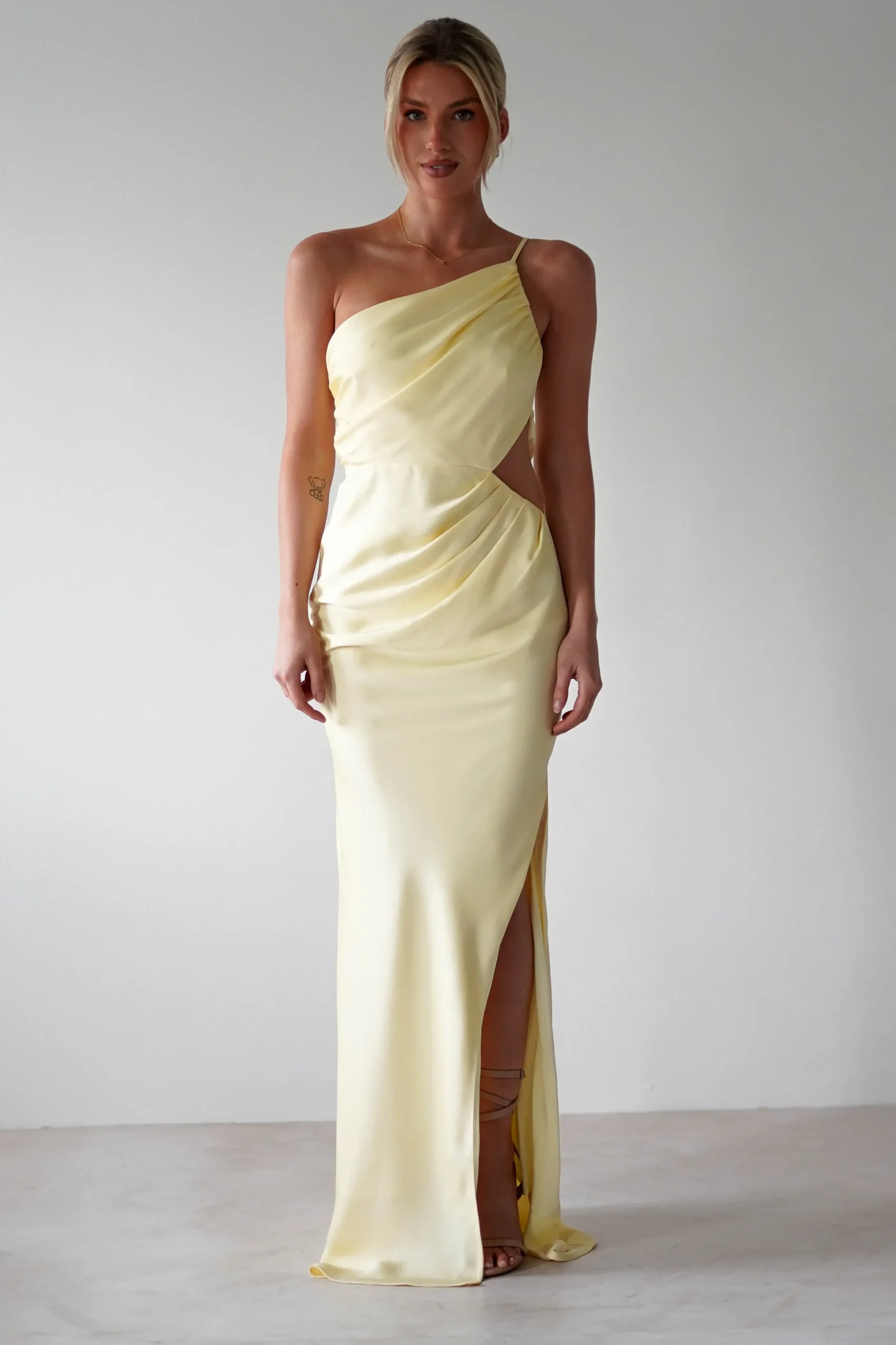 Fashion Lyra Soft Matte Satin Maxi Dress | Yellow Lange Kleider|Maxikleider