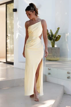Fashion Lyra Soft Matte Satin Maxi Dress | Yellow Lange Kleider|Maxikleider