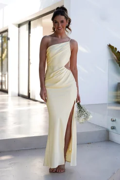 Fashion Lyra Soft Matte Satin Maxi Dress | Yellow Lange Kleider|Maxikleider