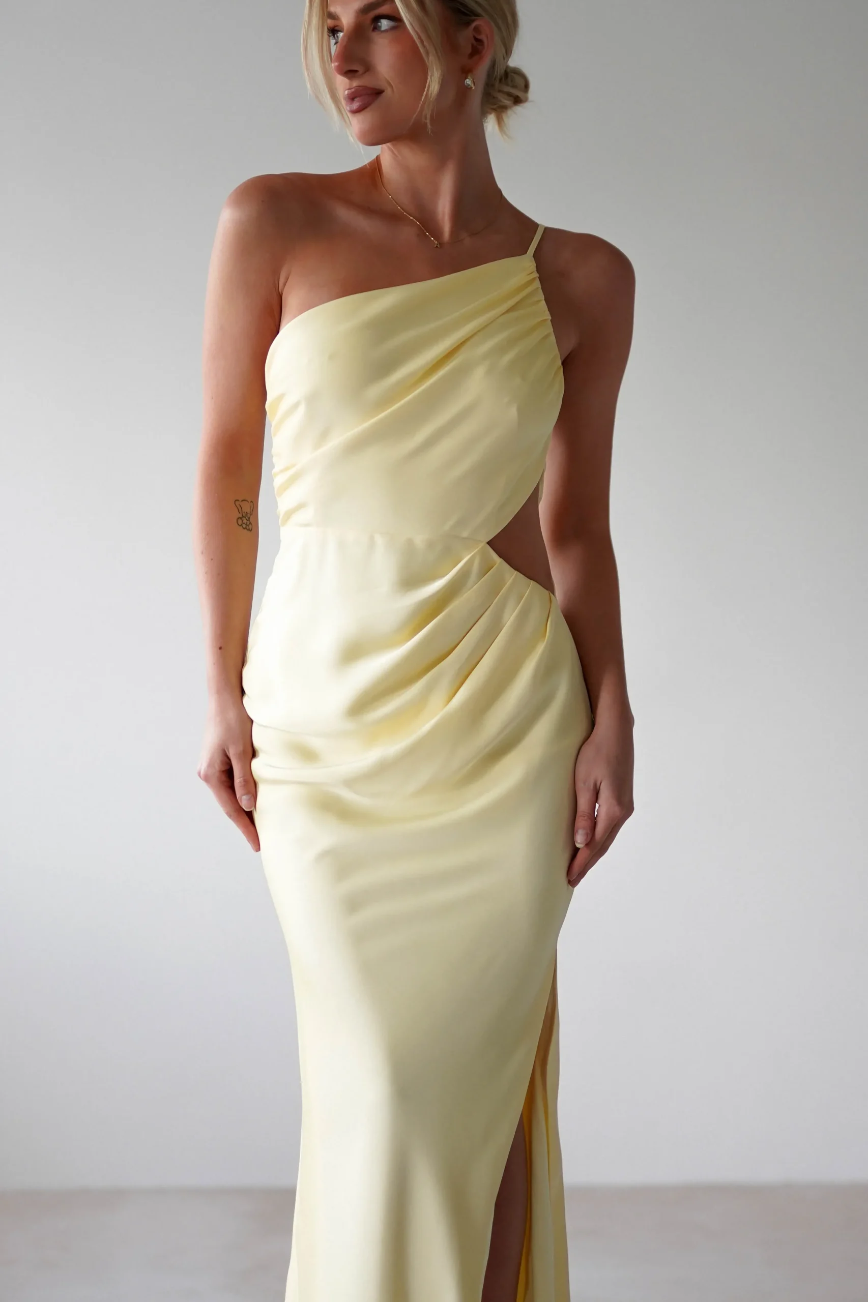 Fashion Lyra Soft Matte Satin Maxi Dress | Yellow Lange Kleider|Maxikleider