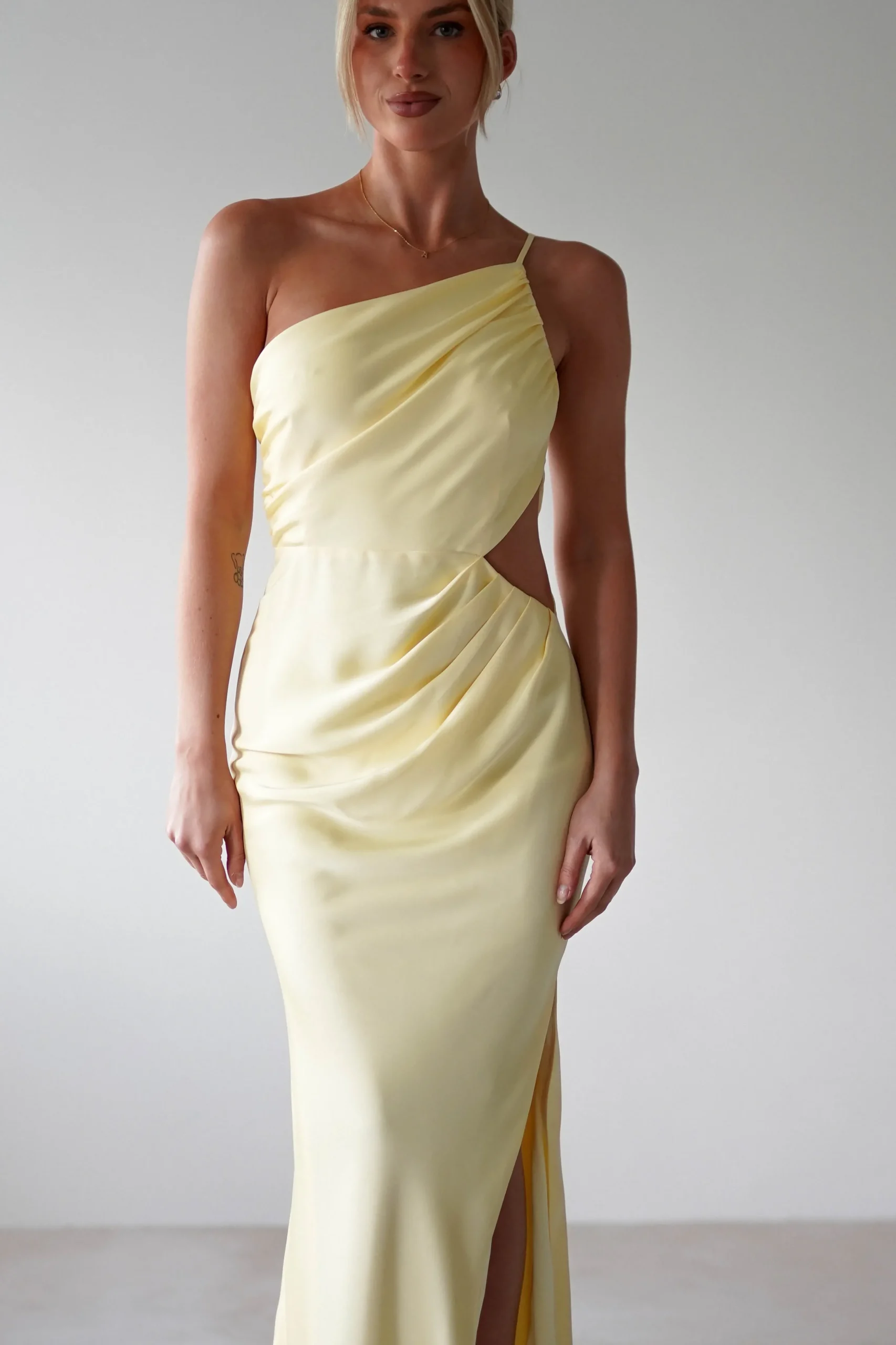 Fashion Lyra Soft Matte Satin Maxi Dress | Yellow Lange Kleider|Maxikleider