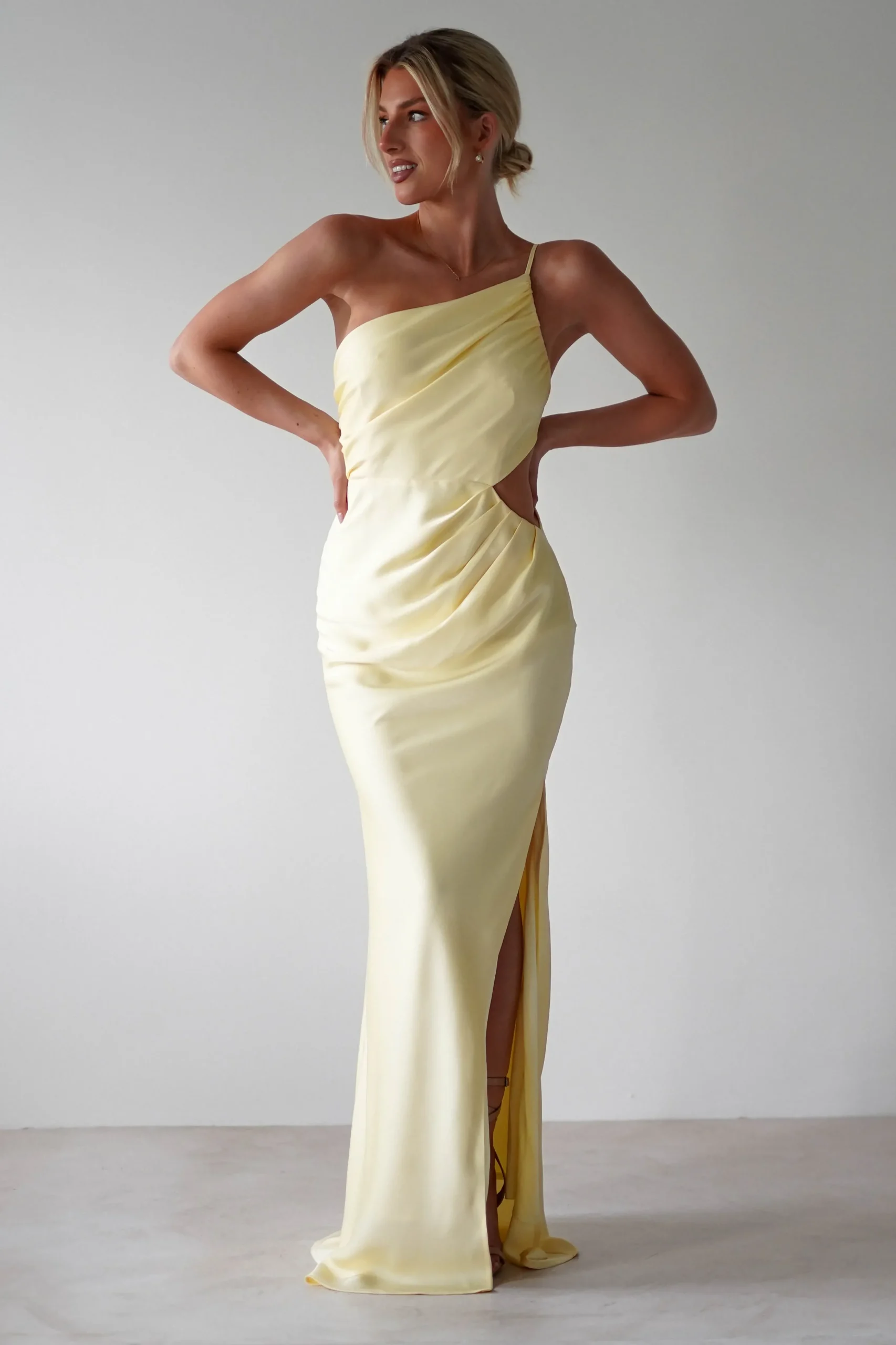 Fashion Lyra Soft Matte Satin Maxi Dress | Yellow Lange Kleider|Maxikleider