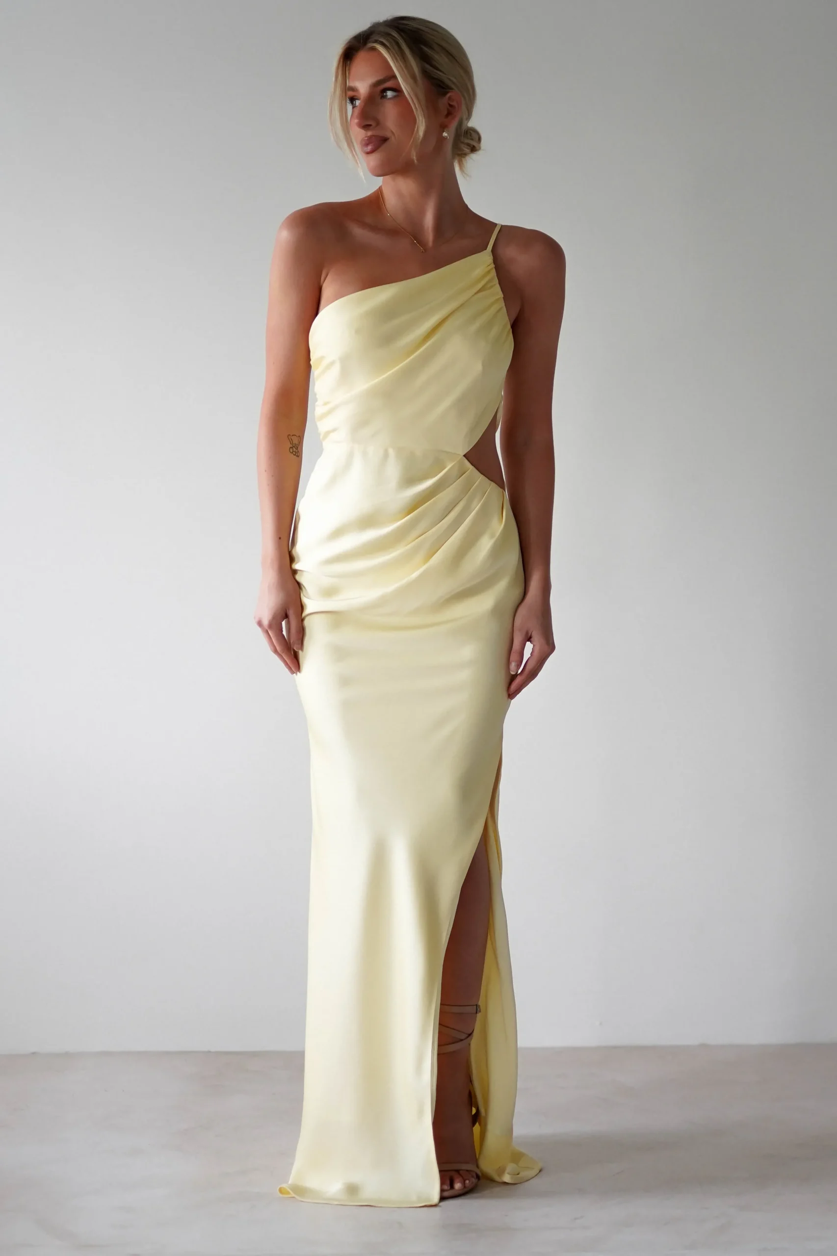 Fashion Lyra Soft Matte Satin Maxi Dress | Yellow Lange Kleider|Maxikleider
